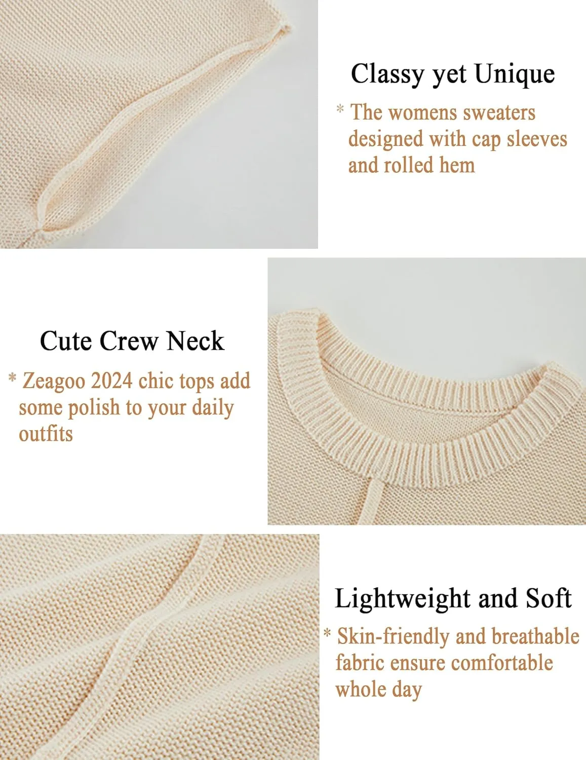 Zeagoo Women's Cap Sleeve Sweater Vest Crew Neck Sleeveless Casual Knit Tops 2024 Summer Clothes S-XXL