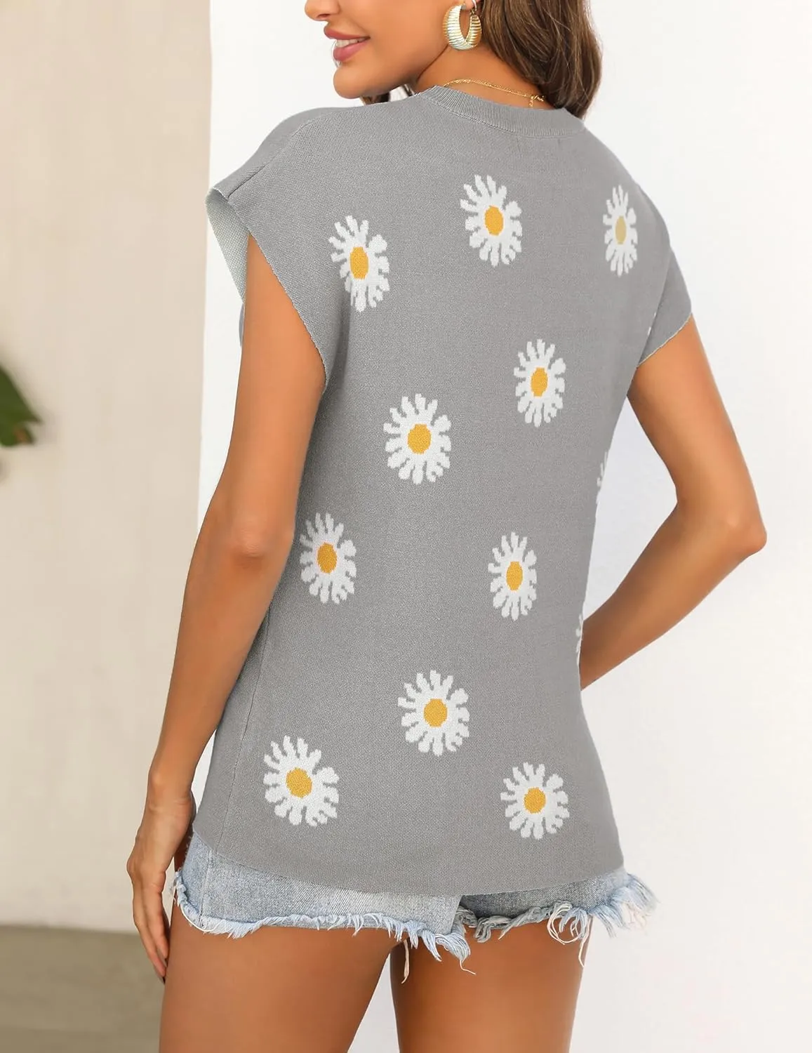 Zeagoo Women's Cap Sleeve Sweater Vest Crew Neck Sleeveless Casual Knit Tops 2024 Summer Clothes S-XXL
